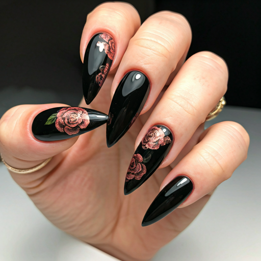 Dark floral nail art